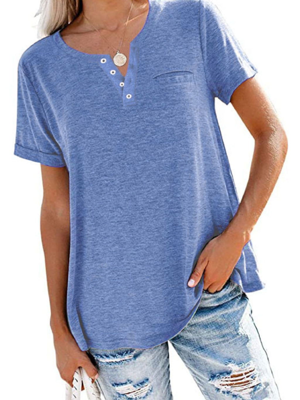 Full Size Casual Button-front Pocket T-shirt Plus