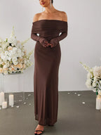 Off-shoulder Ruched Long Sleeve Maxi Dress (19)