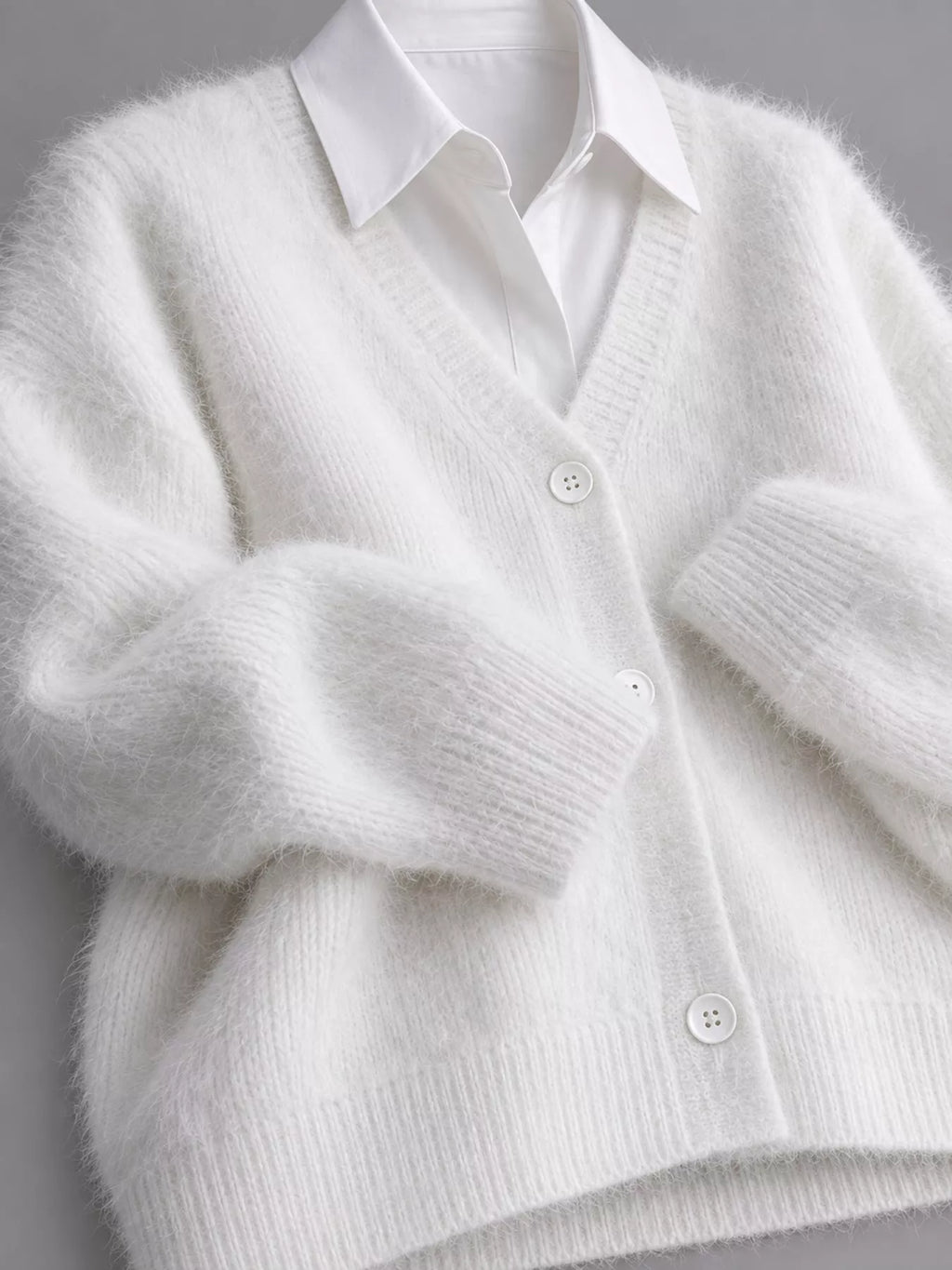 Fuzzy V-neck Button-down Cardigan (13)