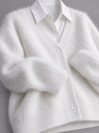 Fuzzy V-neck Button-down Cardigan (13)
