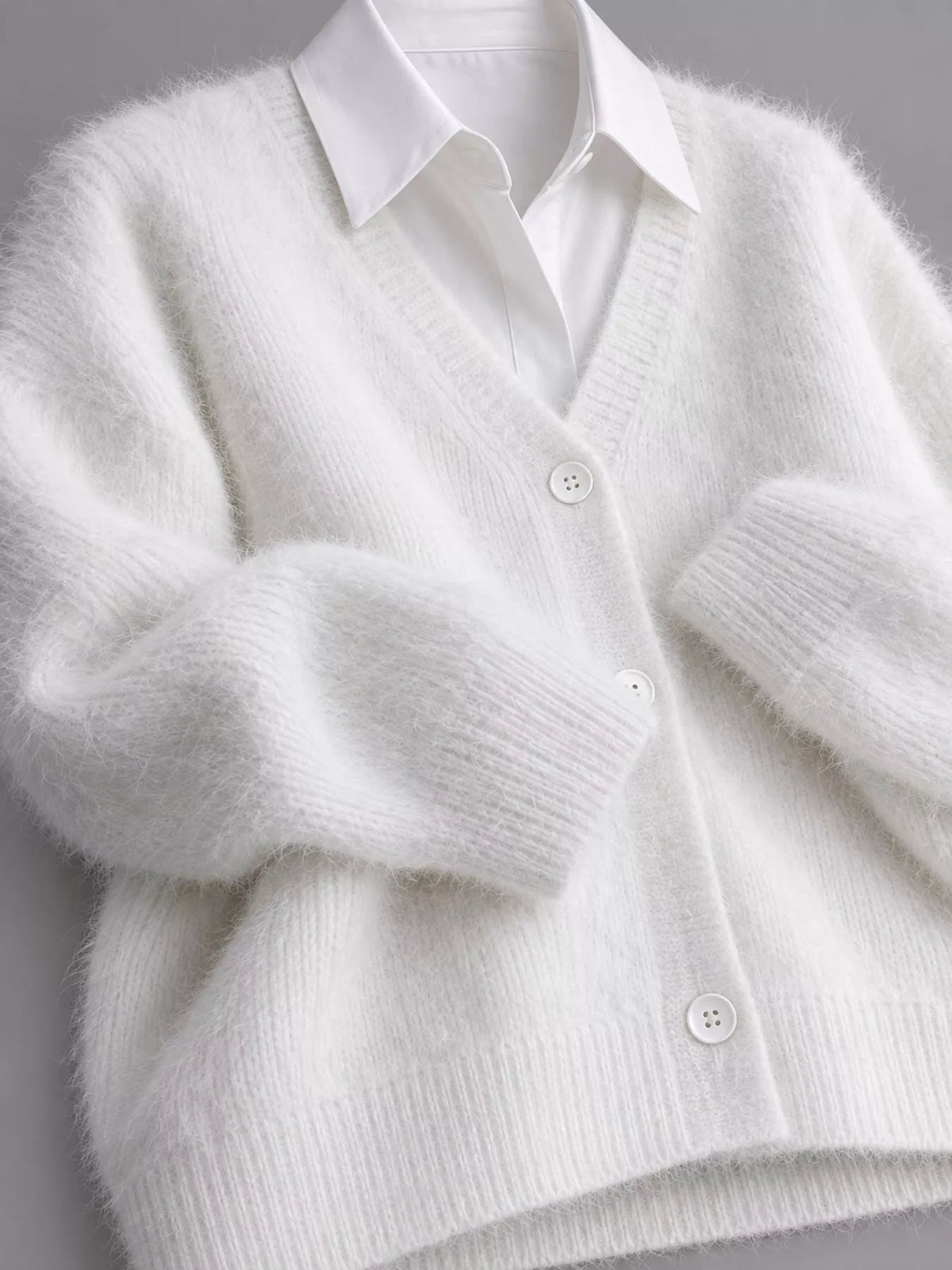 Fuzzy V-neck Button-down Cardigan (13)