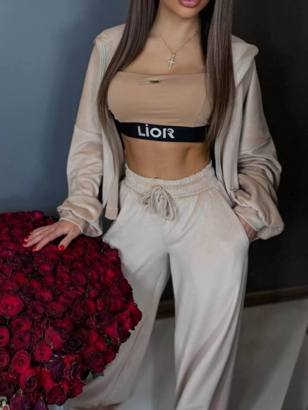 Zip Up Cropped Outerwear Pants Set (15)