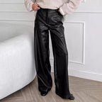Retro Casual Black Leather Pants variant CJTZ218398701AZ|CJTZ218398702BY|CJTZ218398703CX