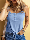 Full Size Ribbed Button Front Tie Hem Cami Tank Top Plus