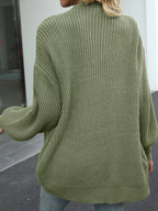 Chunky Knit Open Front Cardigan Lantern Sleeves (8)