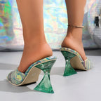 Contrast Peep Toe Mid Heels Sandals (4)