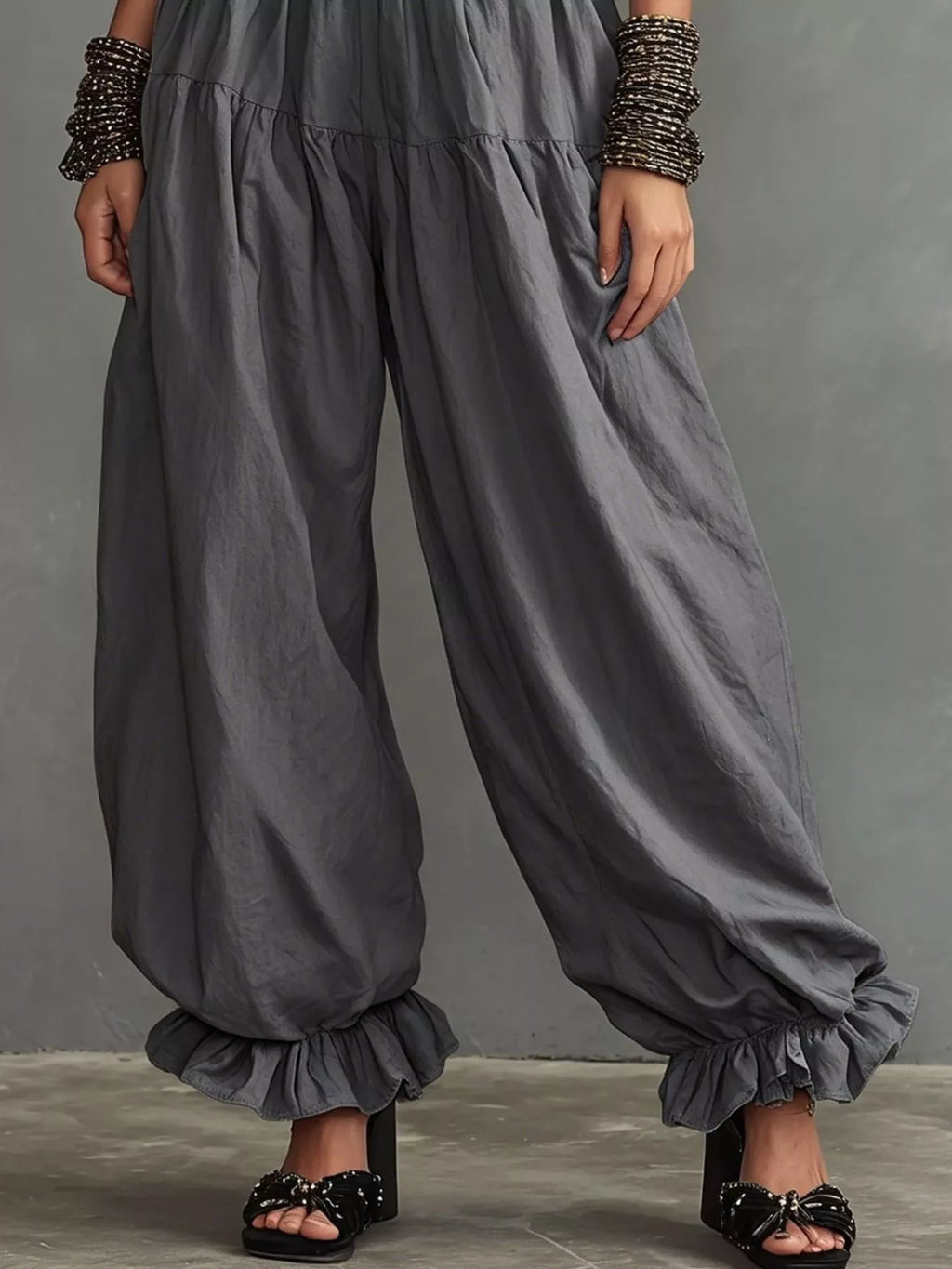 Full Size Smocked Ruffle Hem Wide Leg Pants Plus (11)