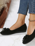 Bow Solid Color Round Toe Flat Slip-ons (4)