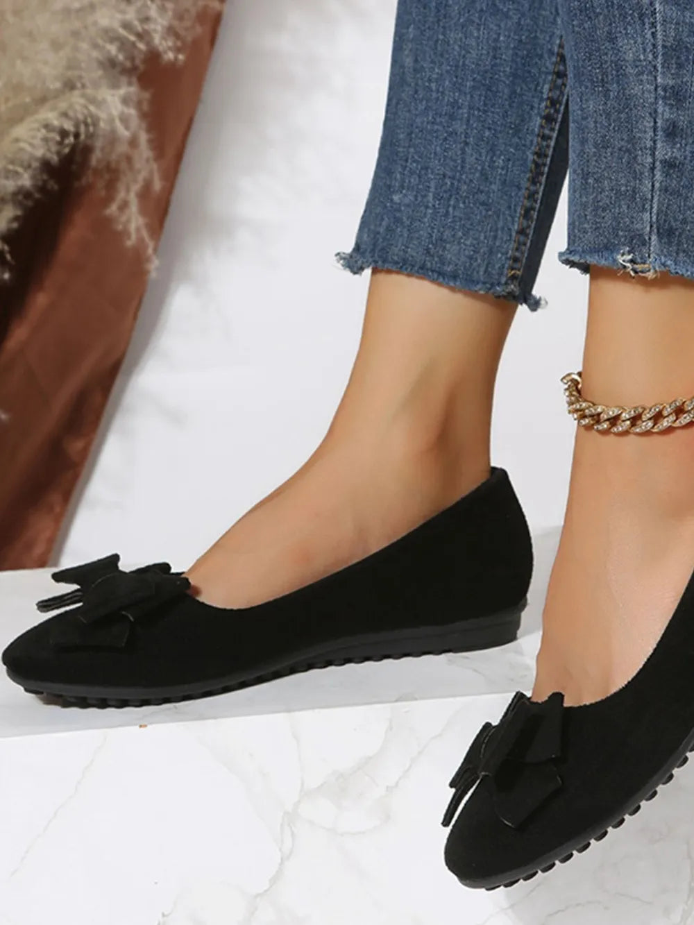 Bow Solid Color Round Toe Flat Slip-ons (4)