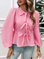 Tied Round Neck Long Sleeve Blouse (12)