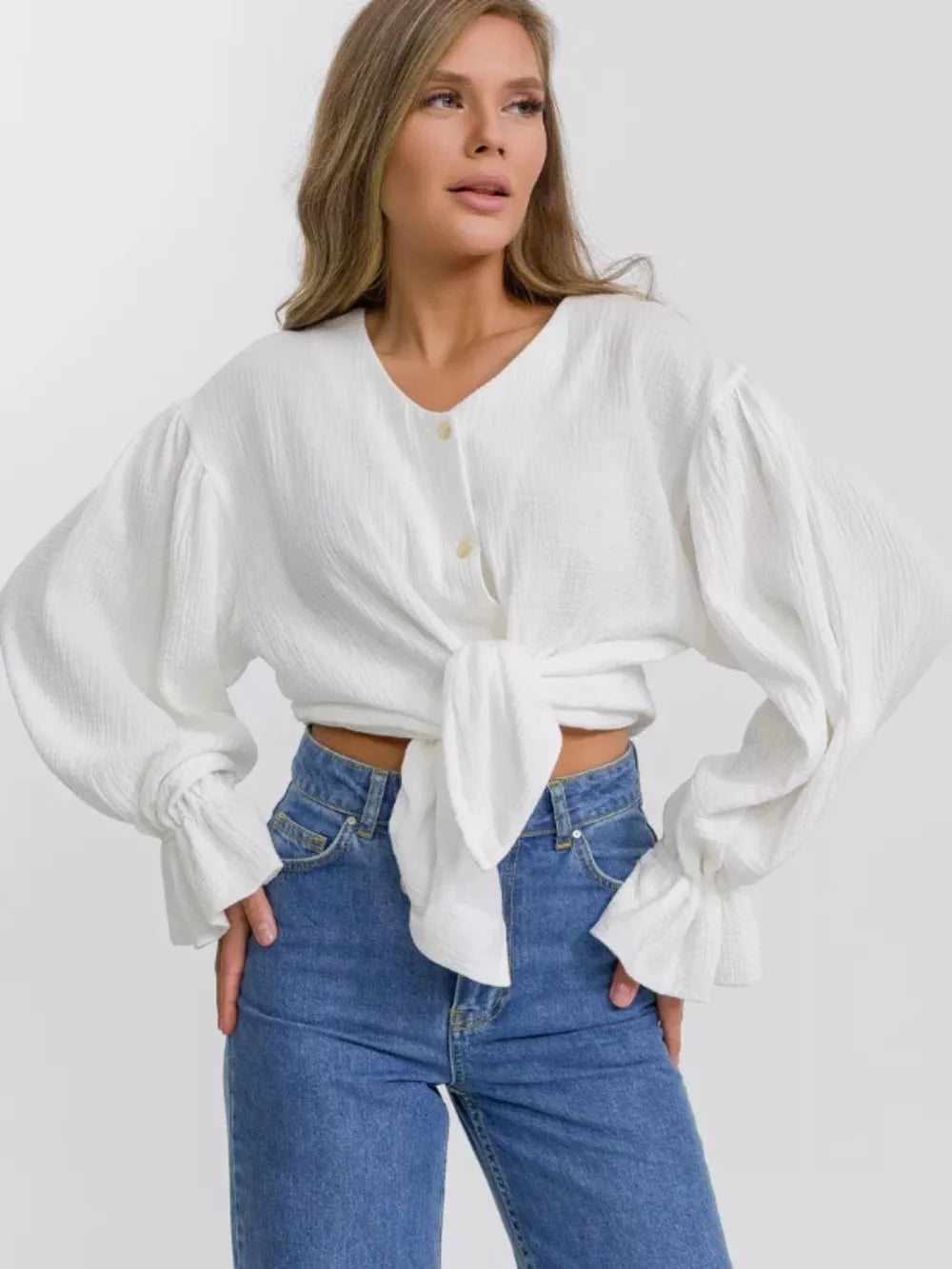 Button Up Flounce Sleeve Shirt (9)