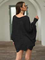 Full Size Boat Neck Lantern Sleeve Openwork Knit Top (15)