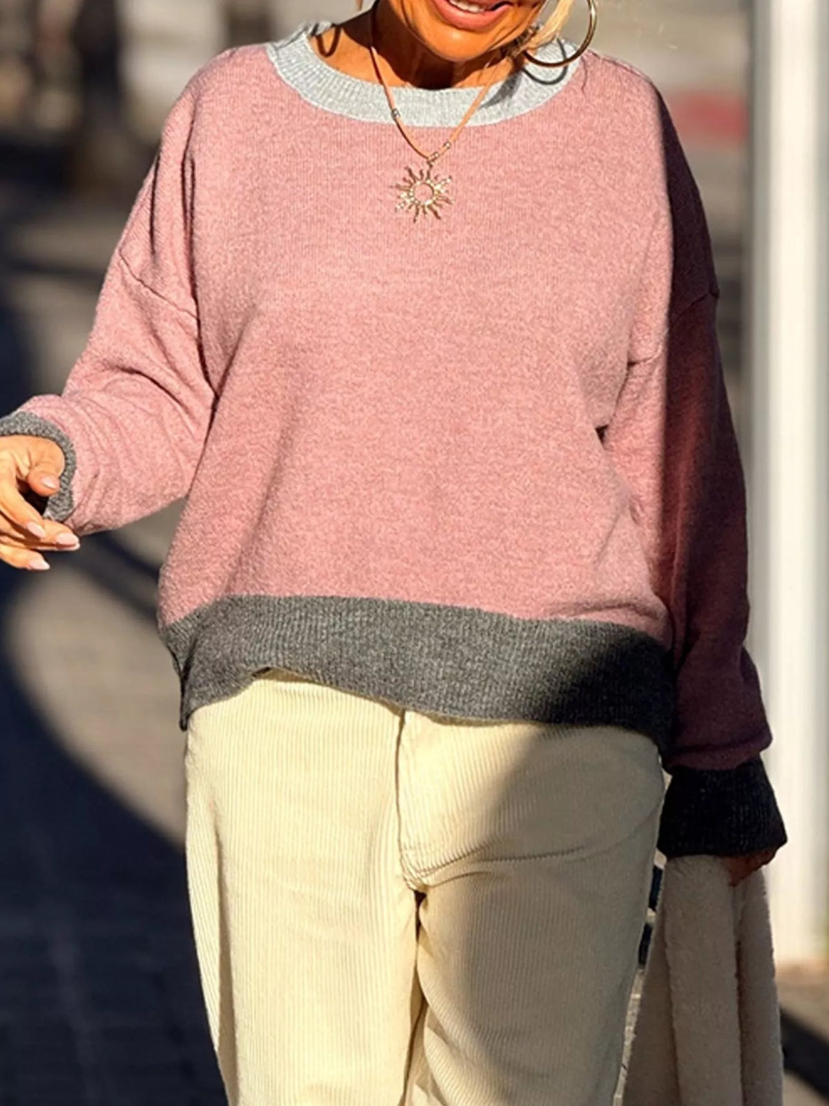 Contrast Trim Crew Neck Sweater (13)
