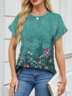 Printed Round Neck Short Sleeve Top (14)