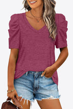 V-neck Puff Sleeve Tee (13)