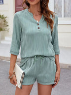 Textured Notched Top Drawstring Shorts Set (9)