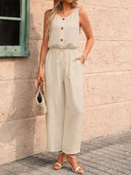Sleeveless Button-front Wide Leg Jumpsuit (10)
