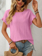 Eyelet Round Neck Short Sleeve Top (16)