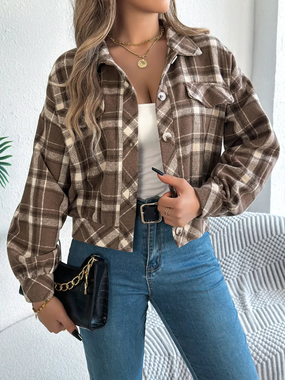 Plaid Button Up Long Sleeve Jacket (7)