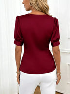 Satin Surplice Short Sleeve Blouse (5)