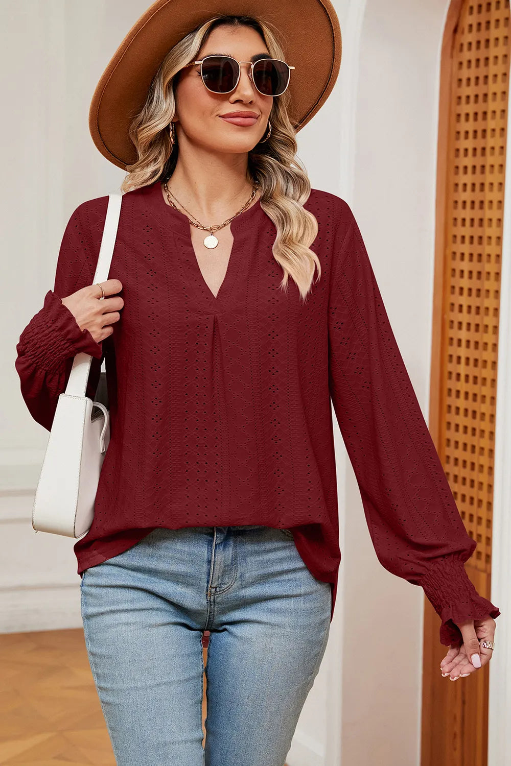 Eyelet Notched Long Sleeve T-shirt (17)