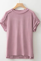 Casual Ribbed Short Sleeve Round Neck T-shirt (6)