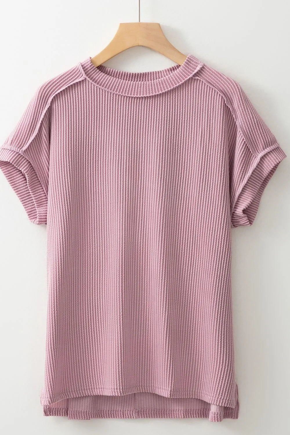 Casual Ribbed Short Sleeve Round Neck T-shirt (6)