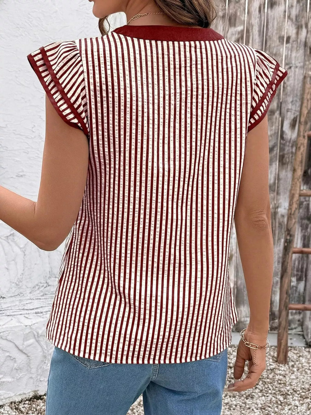 Striped Ruffle Sleeve Blouse (13)