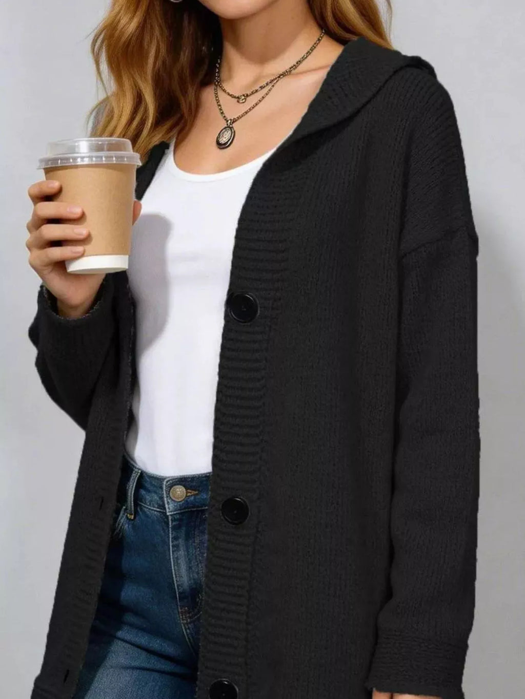 Full Size Casual Hooded Button-down Knit Cardigan Plus (7)