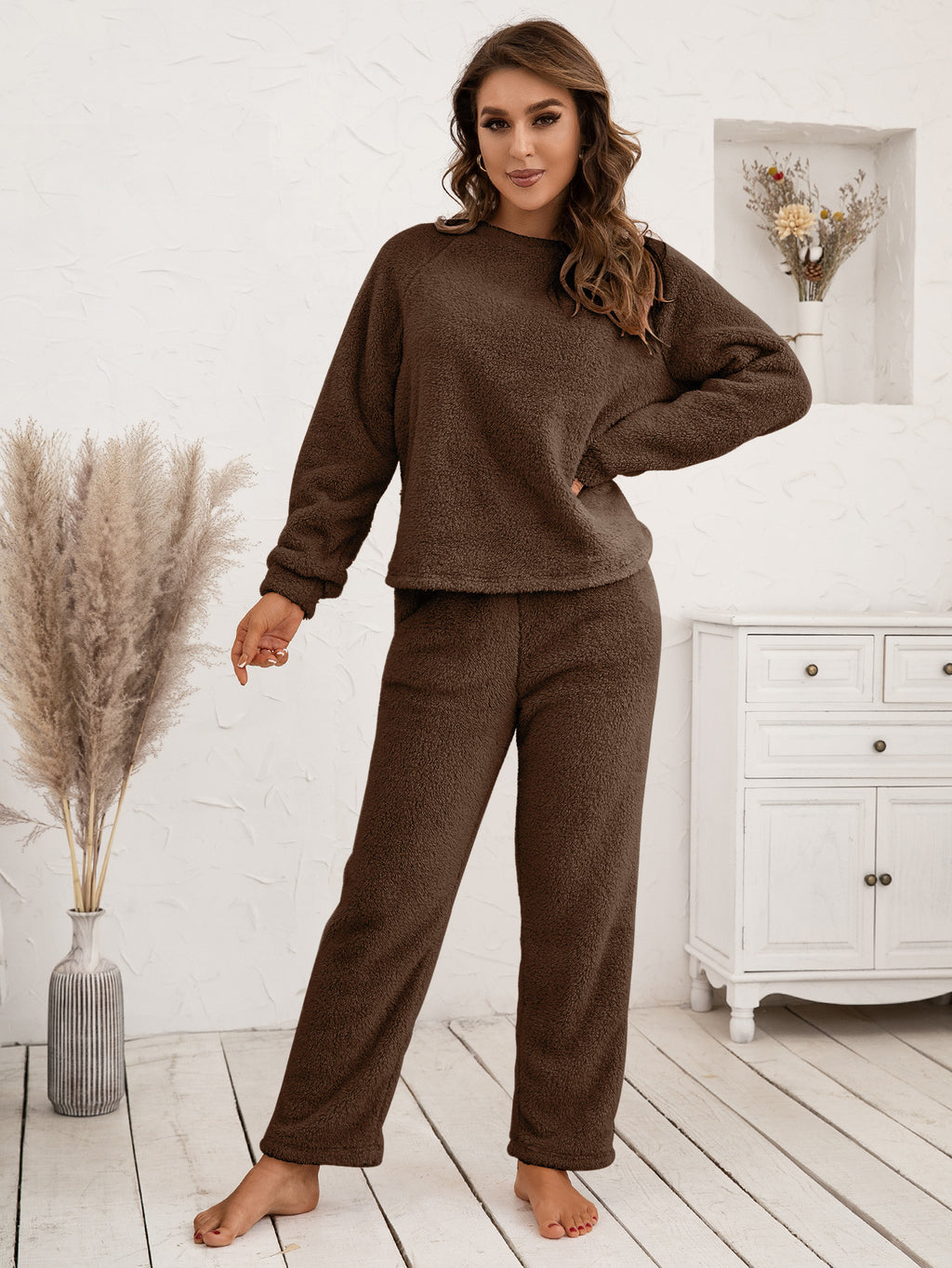Teddy Long Sleeve Top Pants Lounge Set (20)
