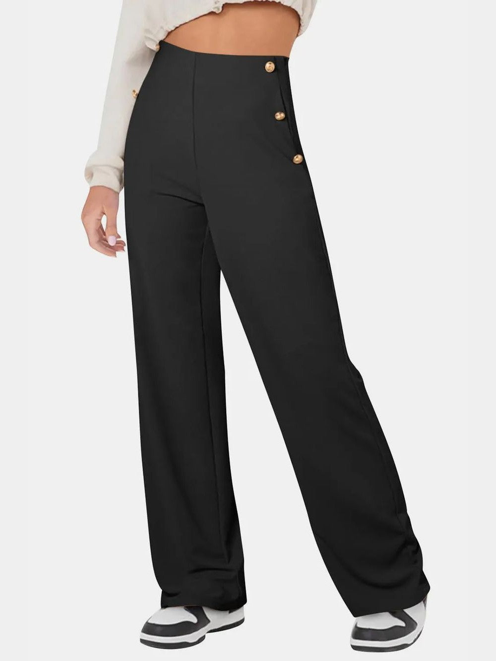 Decorative Button High Rise Pants