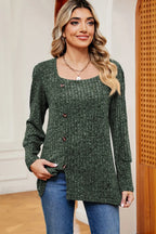 Decorative Button Square Neck T-shirt