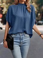 Swiss Dot Mock Neck Half Sleeve Blouse (13)