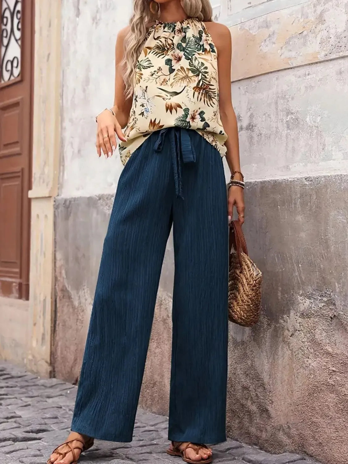 Printed Tank Top Wide Leg Pants Set (12)