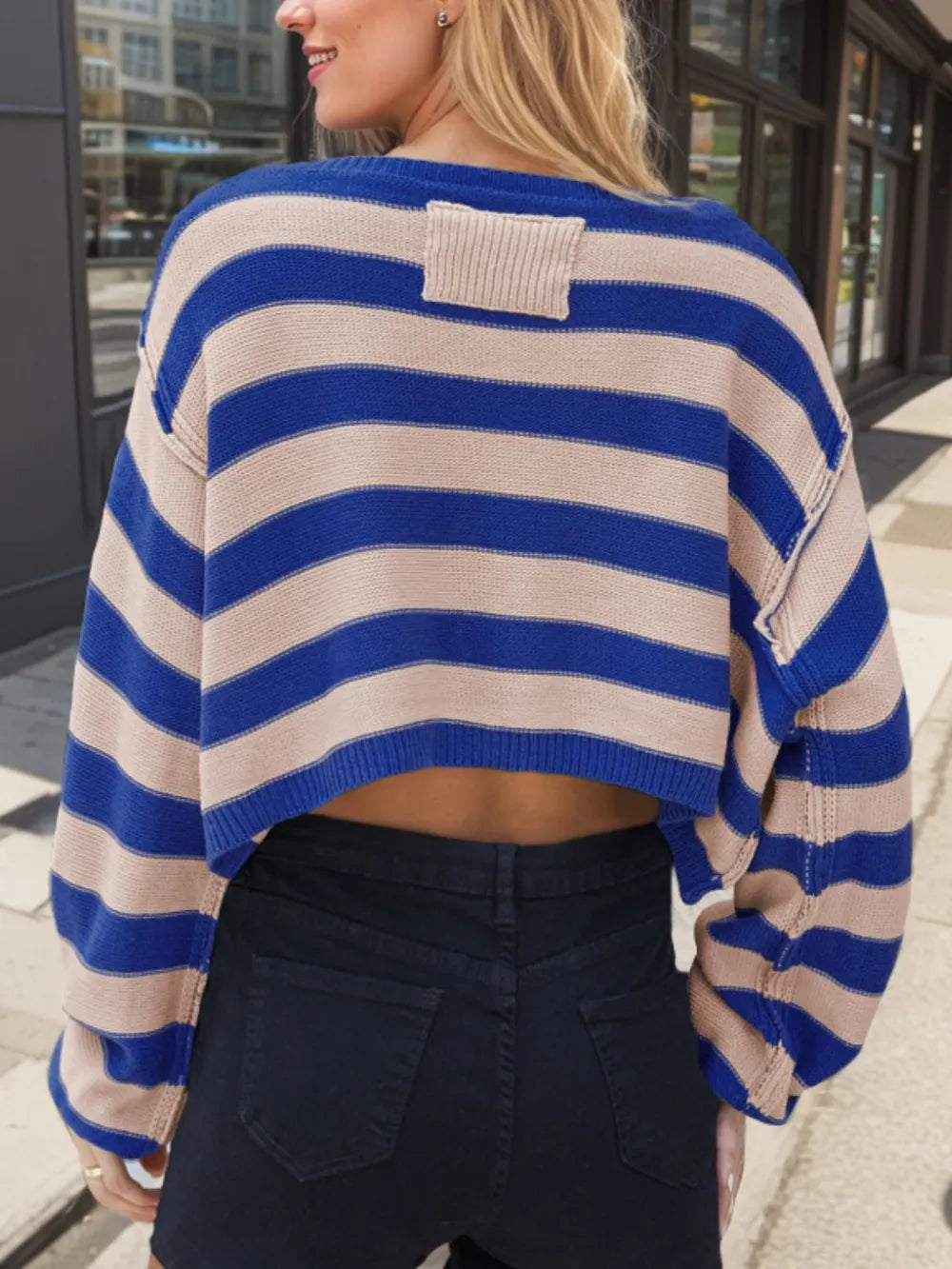 Striped Dropped Shoulder Long Sleeve Sweater (11)