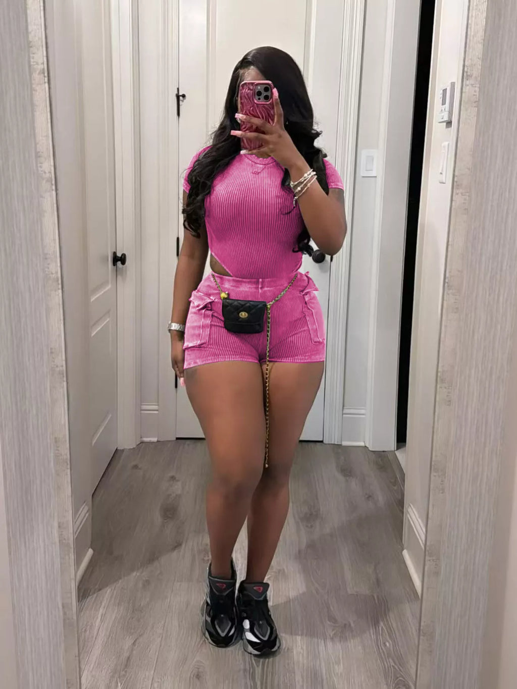 Ribbed Knit Bodysuit Shorts Set (18)