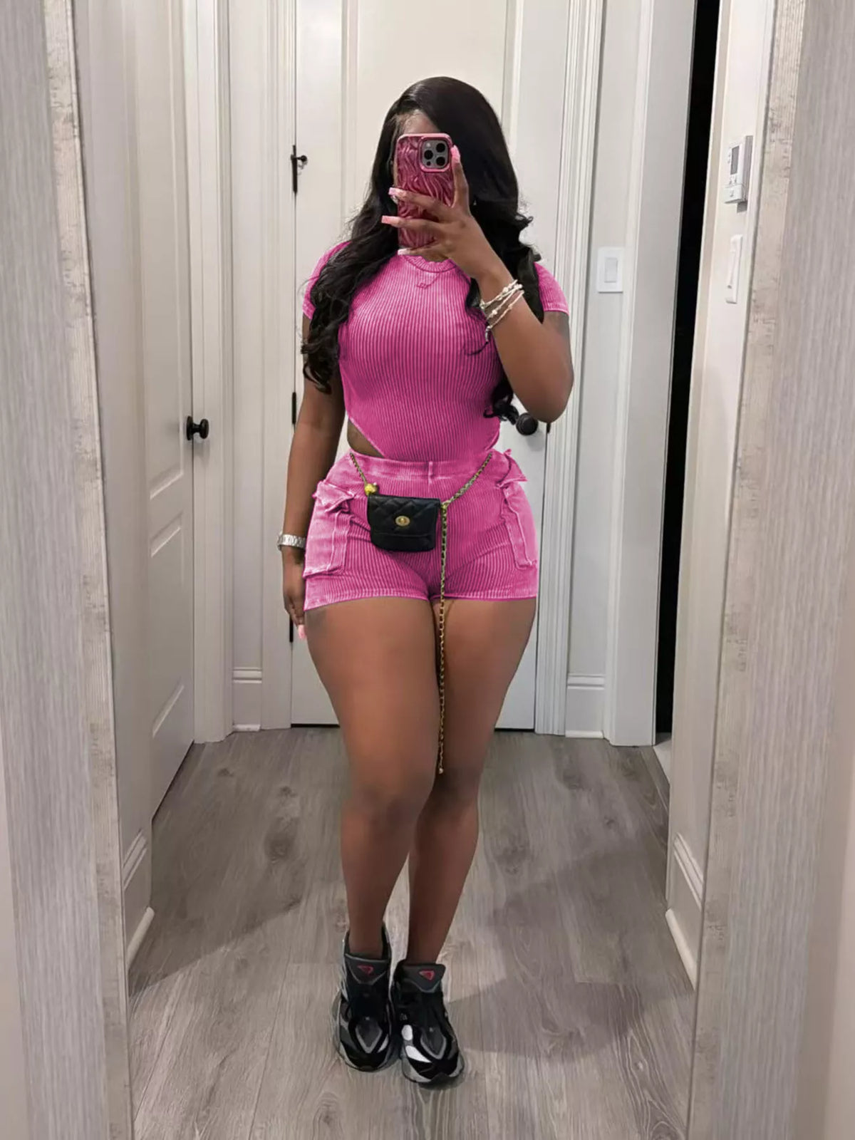 Ribbed Knit Bodysuit Shorts Set (18)
