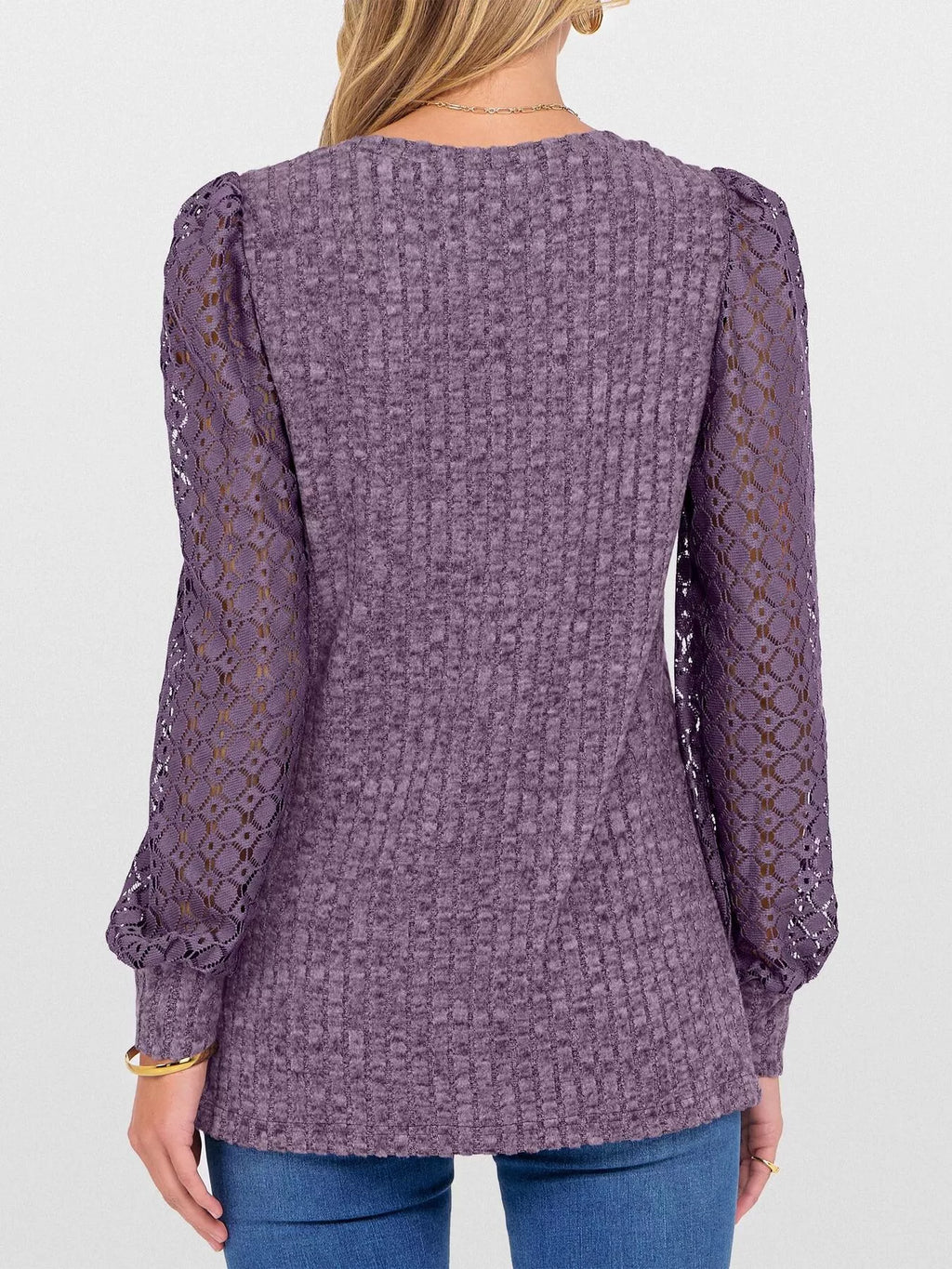 Lace Sleeve V-neck T-shirt (3)