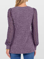 Lace Sleeve V-neck T-shirt (3)