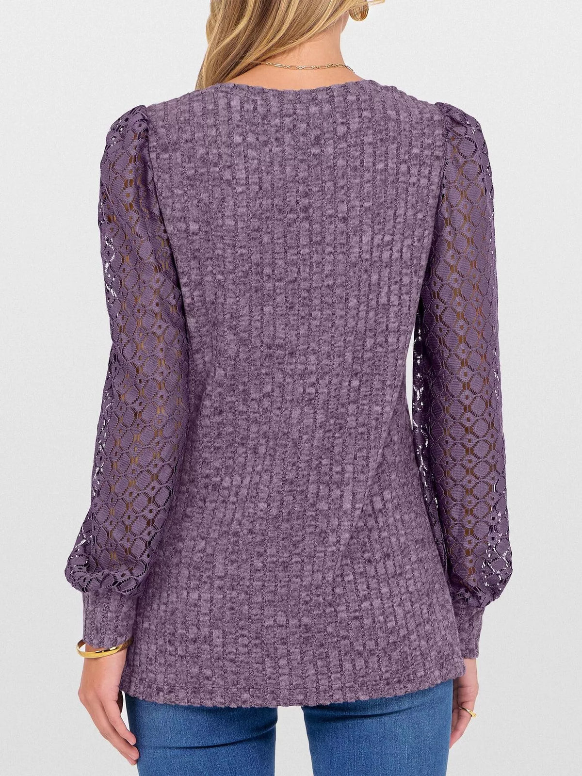 Lace Sleeve V-neck T-shirt (3)