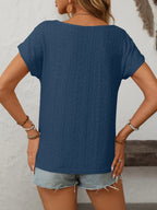 Eyelet Round Neck Short Sleeve Top (29)