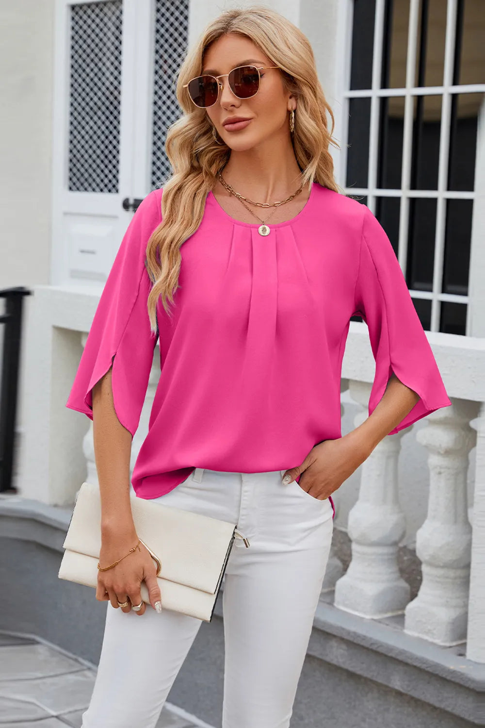 Round Neck Slit Half Sleeve Top (14)