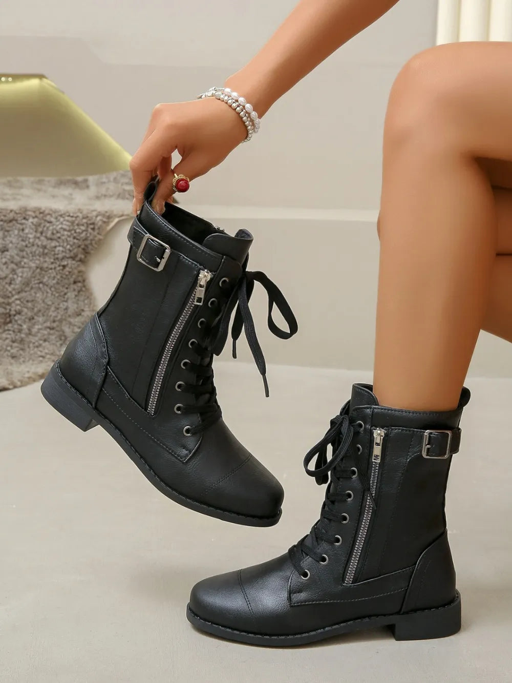 Pu Leather Lace-up Boots (3)