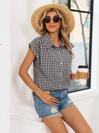 Plaid Button Up Cap Sleeve Shirt (16)