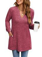 Ribbed Notched Long Sleeve T-shirt (9)