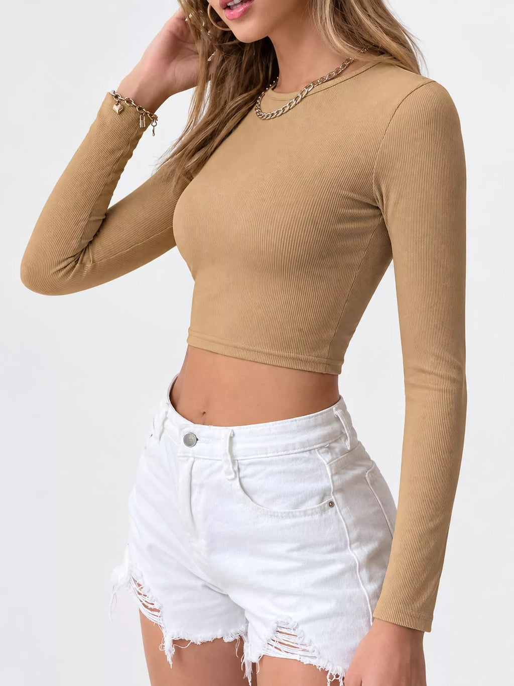 Cutout Back Long Sleeve Crop T-shirt (18)