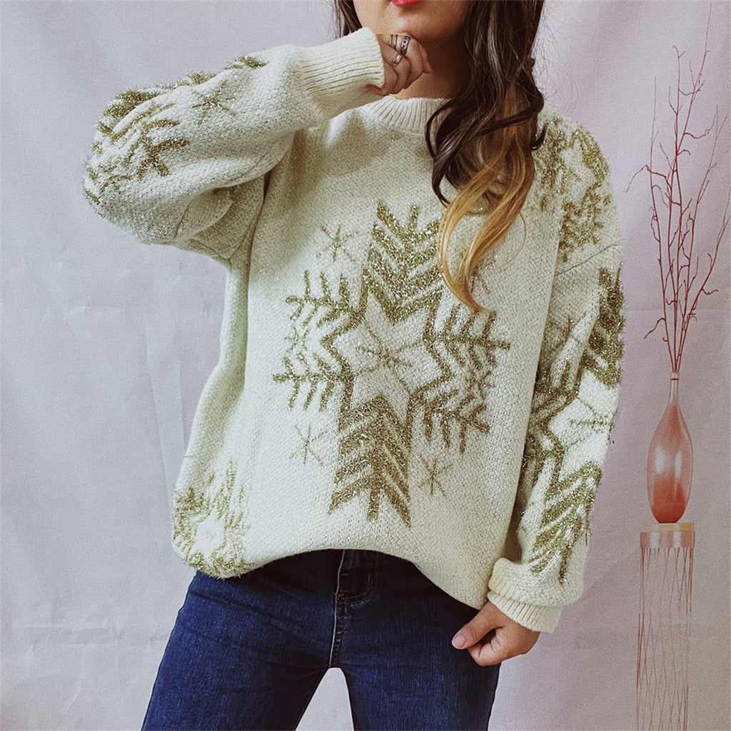 Snowflake Pattern Long Sleeve Sweater (7)