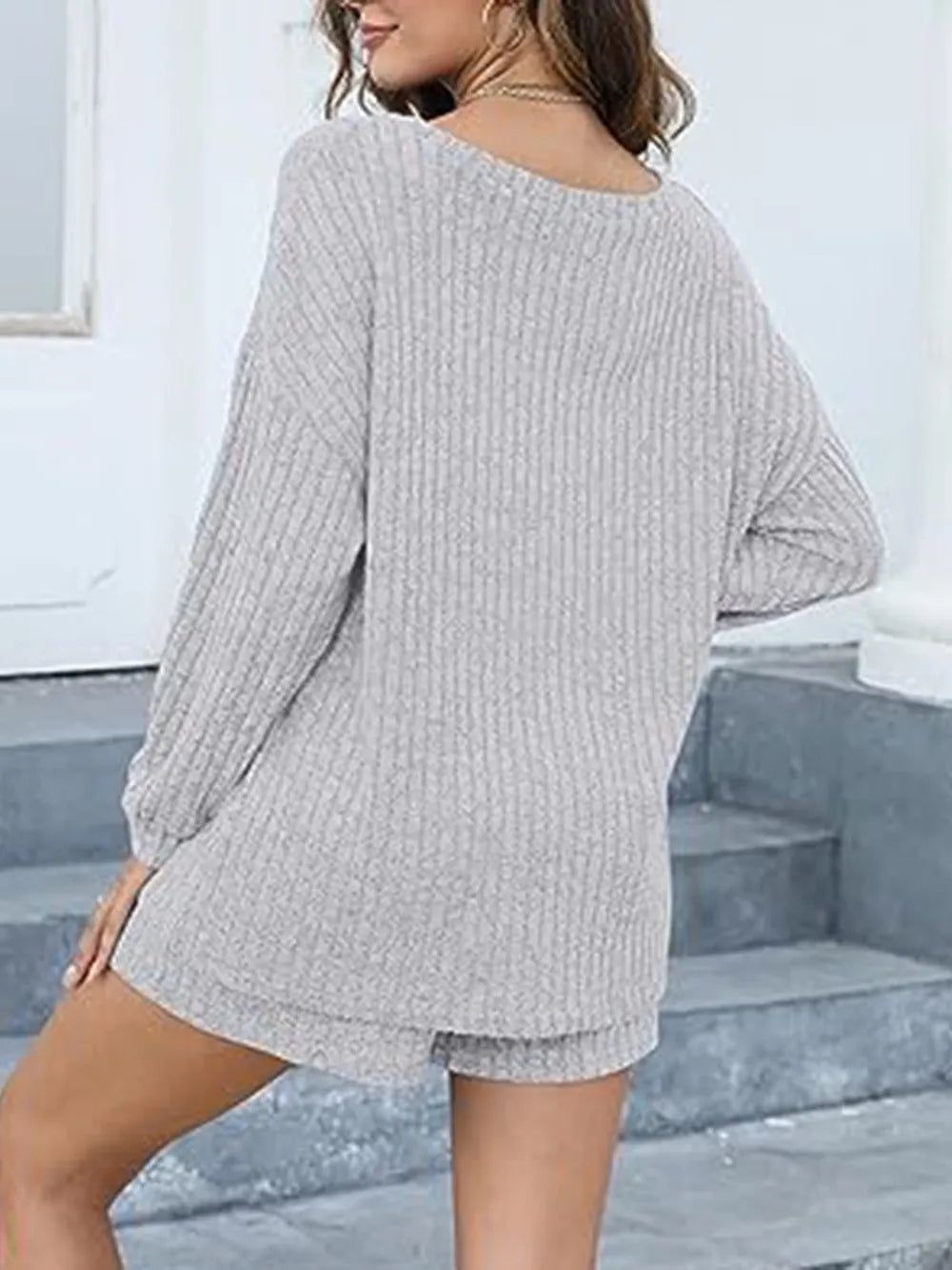 Round Neck Dropped Shoulder Top Shorts Set (12)