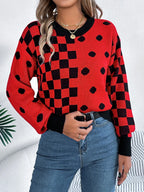 Plaid Round Neck Long Sleeve Sweater (9)