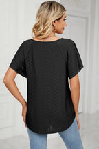 Eyelet Tie Neck Flutter Sleeve Blouse (14)